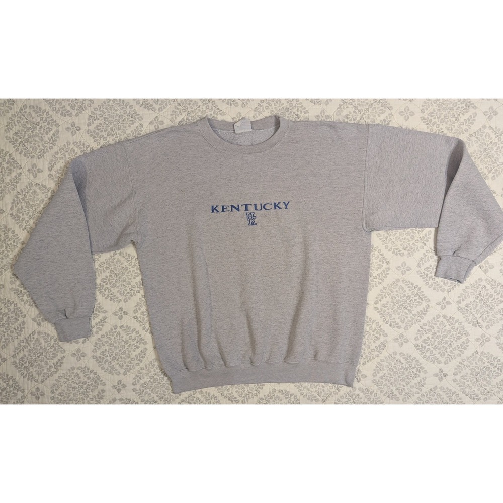 VTG Kentucky‎ Wildcats Embroidered Sweatshirt L USA Made Preppy Distressed